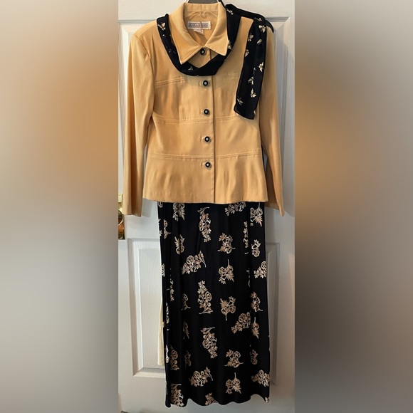 Jessica Howard 2pc Maxi Skirt and Jacket Black and Yellow, size 14 - Picture 3 of 14